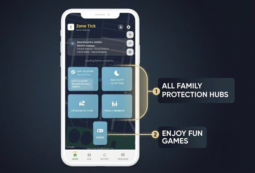 Zone Tick home screen with Family Protection Hubs